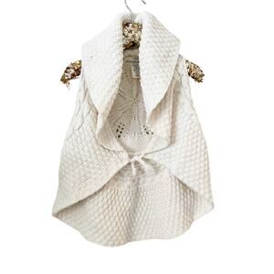 H&M Cream Knit Shawl Collar Vest - 6-8